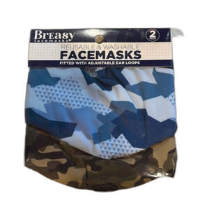 2 Pack Face Mask Camo Print Blue Green Unisex Adult Size New